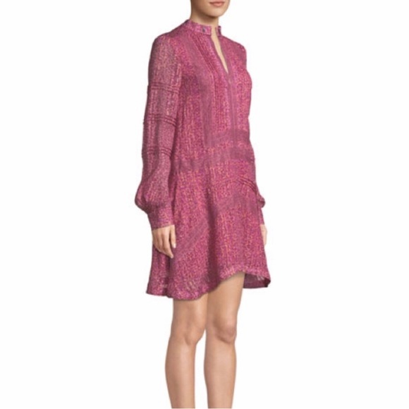 Derek Lam 10 Crosby Floral Mini Shift Dress with Lace Inserts in Pink Metallic - Picture 3 of 14